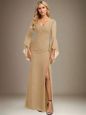 Sheath/Column V-Neck Floor-Length Chiffon Dress With Pleated
