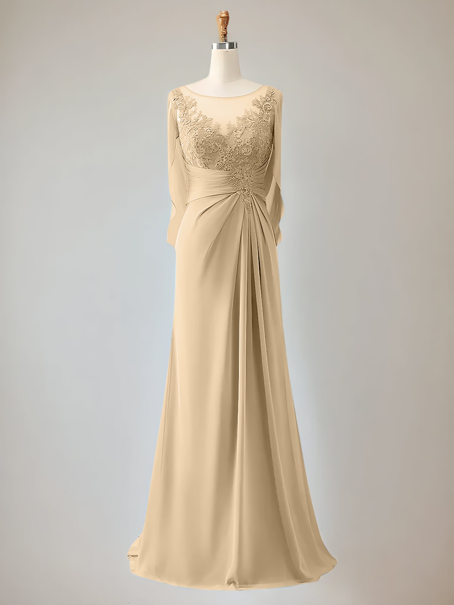 2 Sleeve Chiffon Mother of the Bride Dress With Beadings