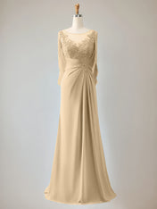 Trumpet/Mermaid Scoop Neck 1/2 Sleeve Chiffon Mother of the Bride Dress With Beadings