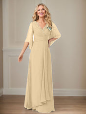 A-Line V-Neck Long Sequins Chiffon Mother Dress