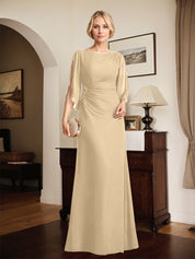 Sheath/Column Scoop Floor-Length Chiffon Mother of the Bride Dress With Pleated Beading