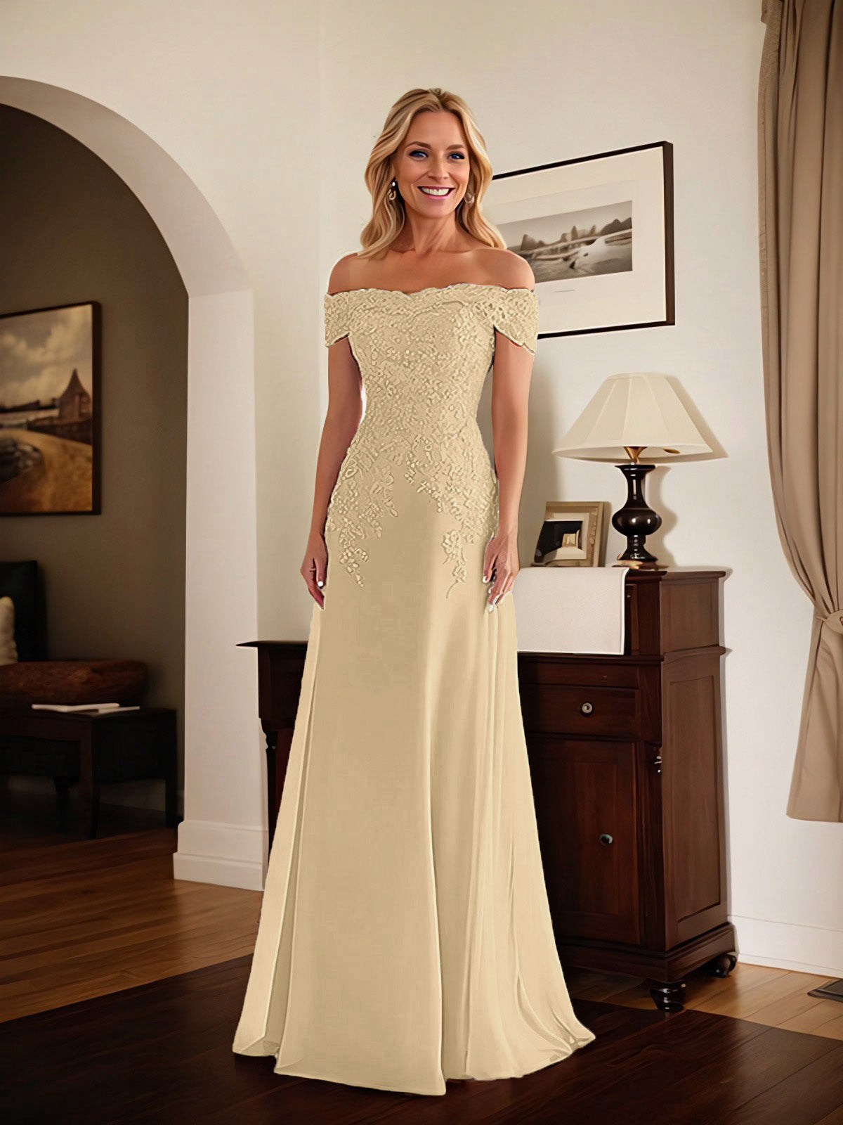 Elegant Taupe Elegant Taupe Off The Shoulder Sheath Mother of the Bride Dress with Lace Dreamylily Elegant Taupe Elegant Taupe Off The Shoulder Sheath Mother of the Bride Dress with Lace Dreamylily