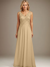 Burgundy A-line V Neck Floor-Length Lace Chiffon Mother of the Bride Dresses