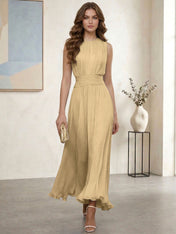 Ethereal Formal Evening Dress Ice Blue Pleated Chiffon Maxi Gown