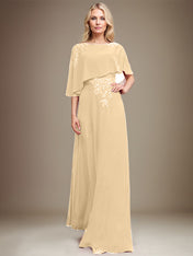 A-line Scoop Floor-Length Chiffon Lace Mother of the Bride Dress With Sequins Beading