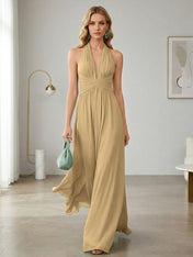 Elegant Sage Green Halter Chiffon Maxi Gown