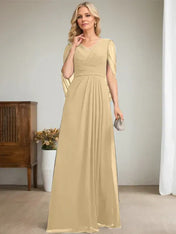 Dark Navy A-Line V-Neck Long Mother of Bride Dress