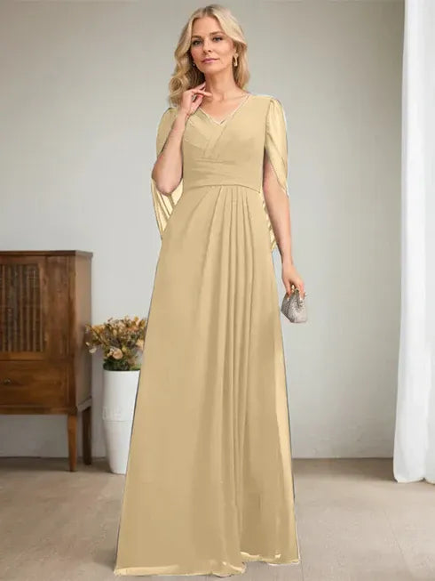 Dark Navy A-Line V-Neck Long Mother of Bride Dress