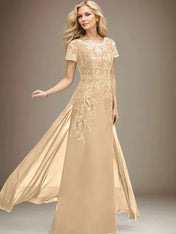 Sheath/Column Scoop Illusion Floor-Length Lace Chiffon Mother of the Bride Dress With Sequins