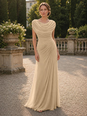 Cowl Neck Mermaid Evening Dresses with Flowing Floor-Length Skirt