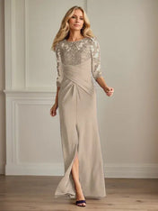 Plum Sheath Lace Stretch Crepe Mother of the Bride Dress