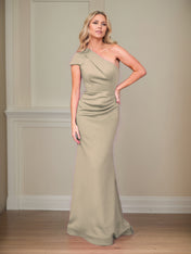 Satin Sheath/Column One Shoulder Short Sleeves Floor Length Mother of the Bride Dresses