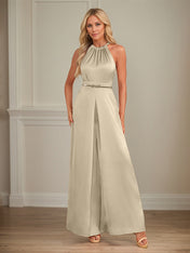 Jumpsuits Halter Floor-Length Satin Wedding Dress