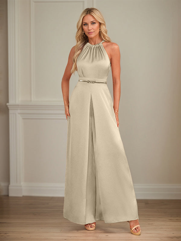 Jumpsuits Halter Floor-Length Satin Wedding Dress