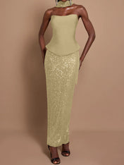 Off-Shoulder Bandage Top & Sequin Midi Skirt Set