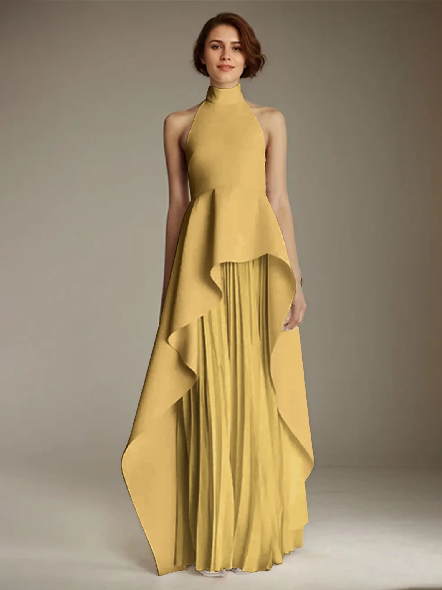 White Sleeveless High Neck Chiffon Long Formal Dress With Ruffles