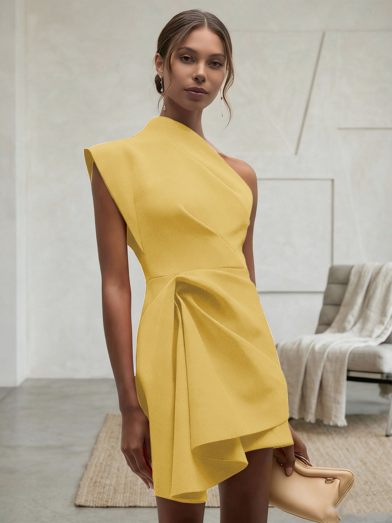 Purplish blue Ruched One Shoulder Sleeveless A-line Mini Homecoming Dress