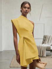 Purplish blue Ruched One Shoulder Sleeveless A-line Mini Homecoming Dress