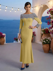 Formal Evening Dress Blue Velvet Long Sleeves Maxi Dress with Crystal