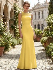 Pure White Sequin Neckline Sleeveless Mermaid Maxi Dress Gown