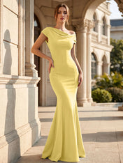 Black One Shoulder Maxi Dresses with Pleat Mermaid Formal Dress