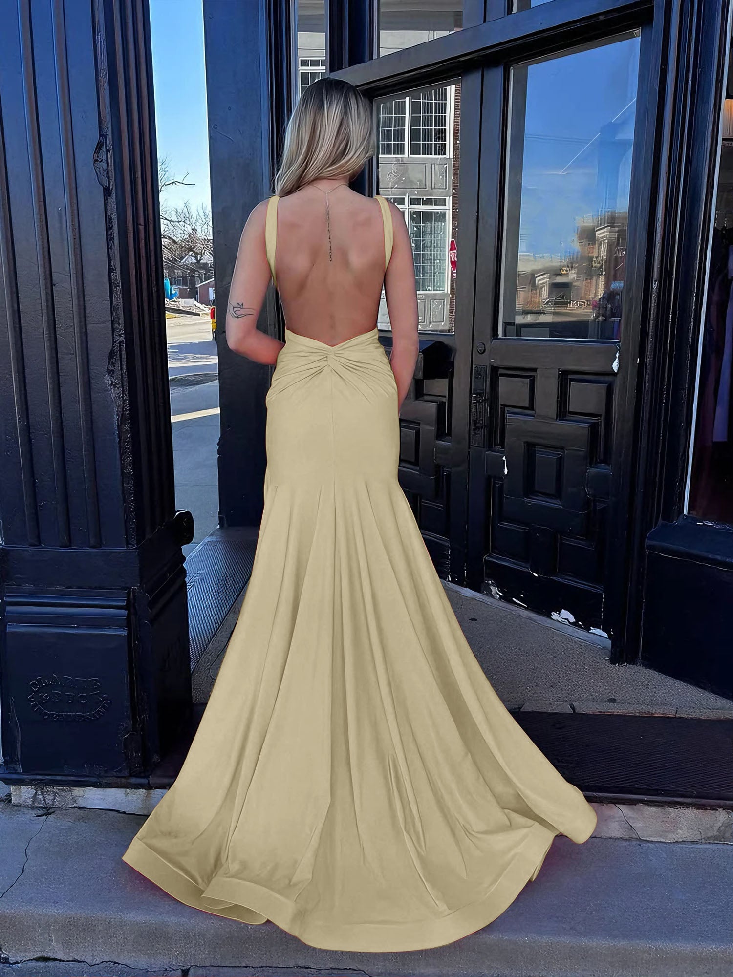 Coral Plunging V-Neck Sheath Prom Dress with Slit