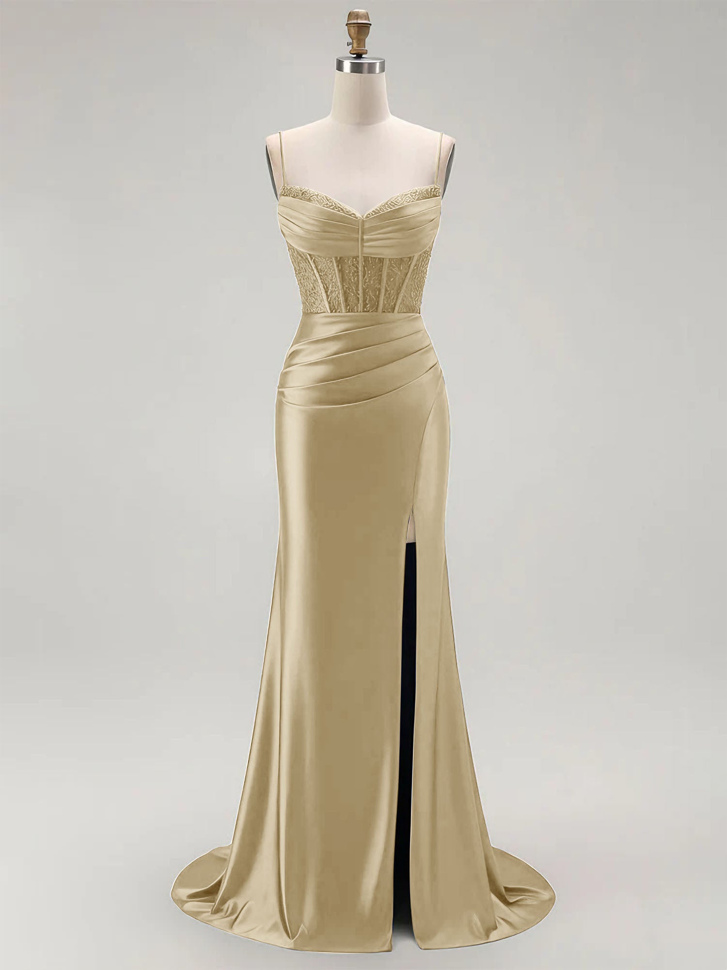 Sparkly Satin Mermaid Long Corset Prom Dress with Beading
