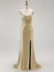 Sparkly Satin Mermaid Long Corset Prom Dress with Beading
