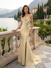 Pink Sweetheart Neckline 3D Flower Embellished Mermaid Evening Gown Maxi Dress