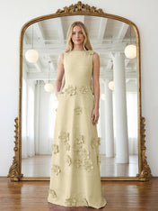 Lavender Boat Neck Formal Gown with Cascading 3D Flowers