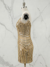 Champagne Gold Art Deco Sequin Short Homecoming Dress
