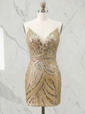 Champagne Gold Art Deco Sequin Short Homecoming Dress