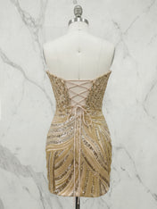 Champagne Gold Art Deco Sequin Short Homecoming Dress