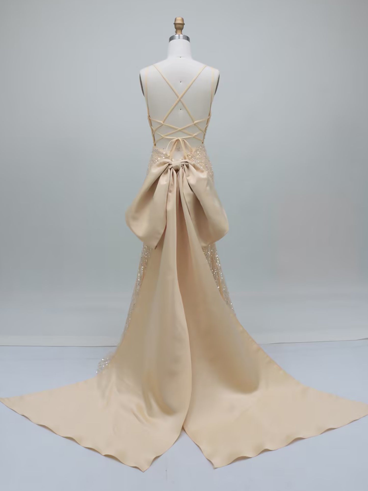 Dreamylily Prom Dress Champagne Starburst Sequin Long Evening Gown with
