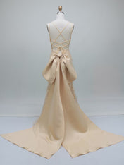 Champagne Starburst Sequin Long Prom Dress with Satin Train