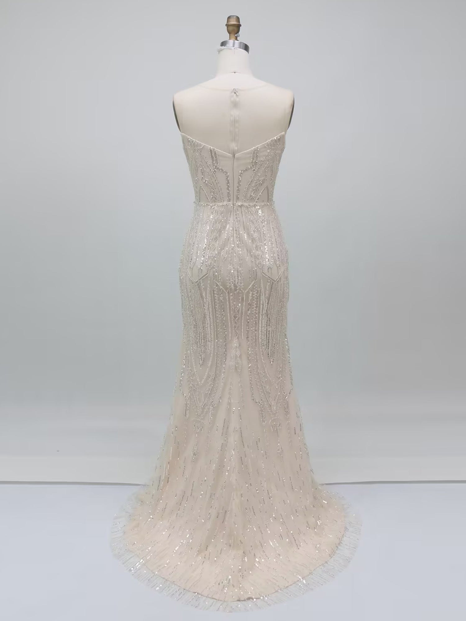 Champagne Strapless Art Deco Beaded Sheath Prom Dress
