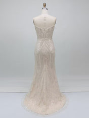 Champagne Strapless Art Deco Beaded Sheath Prom Dress