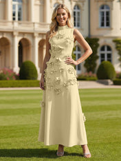 3D Floral High Neck Sleeveless Maxi Dress