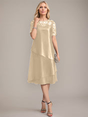 A-Line Scoop Knee-Length Mother of the Bride Dress With Applique & Sequins