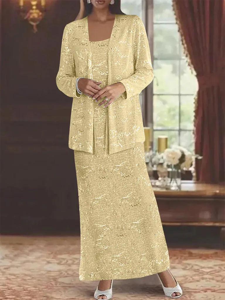 Robes de mère de la mariée en mousseline avec paillettes et veste 