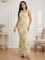 Romantic Pink Sleeveless 3D Floral Mermaid Gown