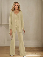 Tailleur-pantalon en mousseline avec veste pour mère de la mariée 