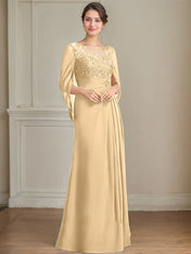 A-Line/Princess Scoop Floor-Length Mother of the Bride Dresses with Pleated & Sequins