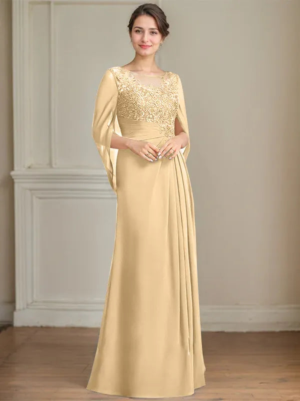 Princess Scoop Floor-Length Mother of the Bride Dresses with Pleated & Sequins