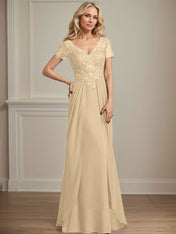 A-line V-Neck Floor-Length Chiffon Lace Mother of the Bride Dress