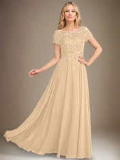 A-Line Scoop Floor-Length Chiffon Mother of the Bride Dress With Applique & Sequins