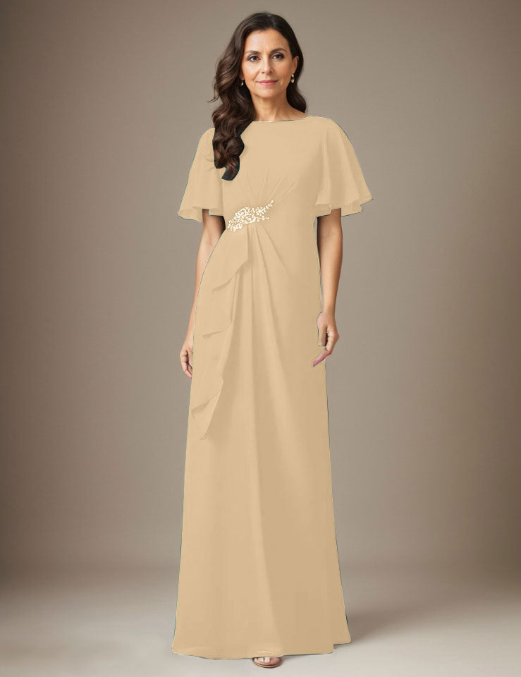 Robe fourreau en mousseline de soie bleu marine foncé avec perles