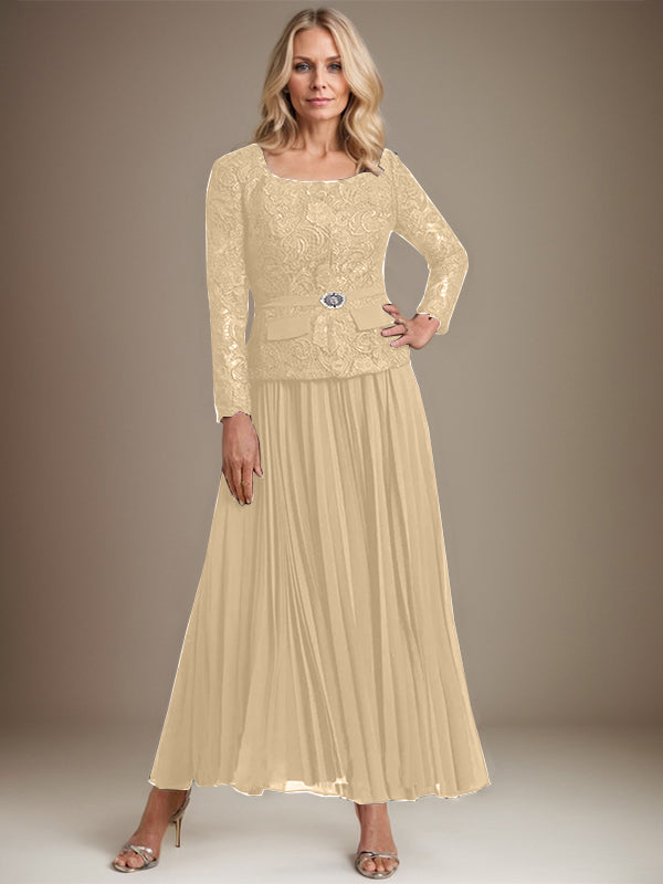 A-line Square Ankle-Length Chiffon Mother of the Bride Dress With Pleated
