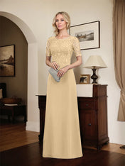 A-line Scoop Floor-Length Lace Chiffon Mother of the Bride Dress With Sequins