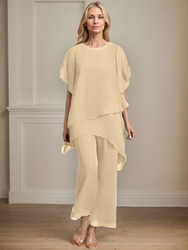 Pantsuit Scoop Ankle-Length Chiffon Mother of the Bride Dress